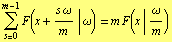 Underoverscript[∑, s = 0, arg3] F(x + (s ω)/m | ω) = m F(x | ω/m)