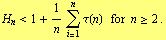 H _ n < 1 + 1/n Underoverscript[∑, i = 1, arg3] τ(n)  for  n >= 2 .