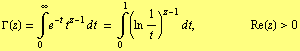 Γ(z) = Underoverscript[∫, 0, arg3] e^(-t) t^(z - 1) d t = Underoverscript[∫,  ... ; Re(z) > 0