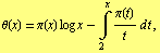 θ(x) = π(x) log x - Underoverscript[∫, 2, arg3] π(t)/t d t ,