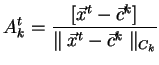 $\displaystyle A_k^t =
\frac{ [\vec{x}^t - \vec{c}^k]}{\parallel\vec{x}^t -
\vec{c}^k\parallel _{C_k}}$